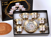 Nouvel ensemble de tasses à café et à thé en céramique de luxe de style européen 2026 avec soucoupe, coffret cadeau 6 pièces