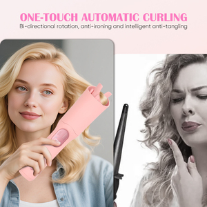 Fer à friser et à lisser automatique sans fil 2-en-1 avec sangle et motifs de tiges – Outil de coiffure - Product Image 3