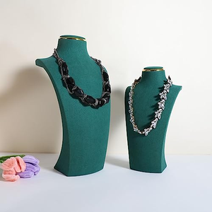 Présentoir à bijoux en velours vert, ensemble de présentation combiné, support pour colliers et bagues, accessoires de présentation en métal - Product Image 5