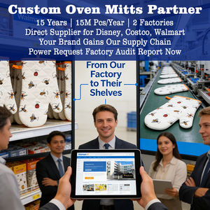 Set di Guanti da Forno e Presine in Cotone da Cucina, Resistenti al Calore con Logo Personalizzato Stampato, per Barbecue e Chef - Product Image 3