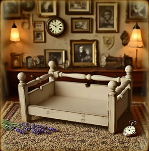 <span class=keywords><strong>Vintage</strong></span> Style Holz Haustier bett mit gedrehten Pfosten Distressed Cream Finish Robuste Struktur für kleine Haustiere Dekorative Mini-Möbel - Product Image 3