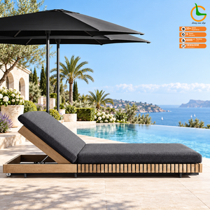 Lettino Prendisole in Legno di Teak Personalizzato, Impermeabile, per Piscina e Spiaggia, Chaise Longue <span class=keywords><strong>Reclinabile</strong></span> da Giardino - Product Image 1