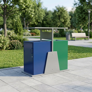 Outdoor Rectangular Metal Waste <b>Bin</b> Blue Green With Sorting <b>Lids</b> For Recycling made in india - Product Image 3