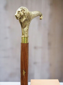 Canne de marche en bois avec poignée en laiton motif lion, style vintage, aide à la mobilité pour seniors, hommes et femmes, cadeau de collection - Product Image 4