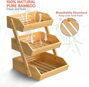 Hiện đại <span class=keywords><strong>3</strong></span>-<span class=keywords><strong>Tier</strong></span> tre trái cây và rau giỏ công suất lớn gỗ hành tây lưu trữ và bánh mì đựng thức ăn đứng Loại cài đặt - Product Image 2