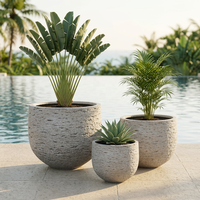 Set 3 Pot Tanaman GRC Abu-abu Batu Terang Tekstur Batu Kasar, Pot Bunga Beton Tahan Cuaca untuk Dalam & Luar Ruangan, Hotel