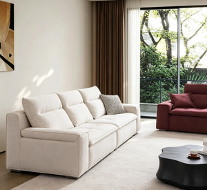 Ensemble modulaire sectionnel de salon de style minimaliste nordique moderne, combinaison de couleurs blanc et rouge, design en éponge - Product Image 1