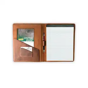 A4 Business benutzer definierte Logo Zwischen ablage Aussicht verrückte Pferd Pu Leder Pad folio mit Notizblock