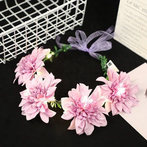 Accessoires de cheveux de fête princesse filles guirlandes de mariée hawaïennes Led couronne de tête de fleur clignotante - Product Image 4