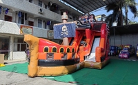 Parc aquatique gonflable pirate orange avec toboggan, piscine multi-canaux, jeux gonflables géants pour enfants, jouets d'amusement en plein air