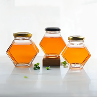 Pot en verre hexagonal transparent vide de 100 ml, 180 ml, 280 ml, 380 ml pour confiture, cornichons, sauce chili, bonbons, miel avec couvercle métallique