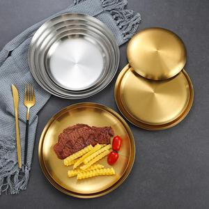 Stainless Steel Round Shallow Plate 651 Microwave Safe For Grilling Meat Vegetables Fruit Cake Serving Tray - Product Image 1