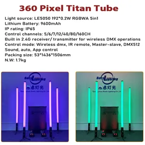 両方の照明360度LEDチューブライトIP65ワイヤレスDMXバッテリーピクセルタイタンフルカラー結婚式のDJイベントステージ効果用