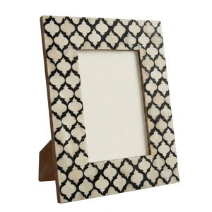 Modern Rectangular Wooden <b>Photo</b> <b>Frame</b> <b>Black</b> White Geometric Design Vertical Tabletop Display Elegant Decor - Product Image 1
