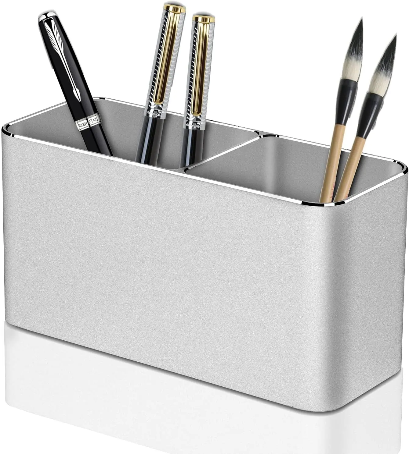 Pen Holder for Desk with 2 Slots,Rectangular Aluminum Pencil Cup,Desktop Organizer and Accessories for Office,School,Home,Kids