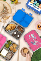 Boîte à lunch bento brevetée F76 en acier inoxydable 304 pour enfants, avec 3 compartiments, étanche, capacité 0-1L