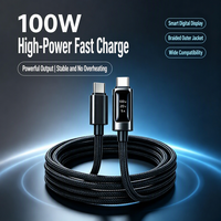 Kabel Pengisian Daya Digital Display Nylon Braided 100W USB C-C /27W C-L Kabel Data Daya Cepat untuk Ponsel Tablet Pasokan Grosir