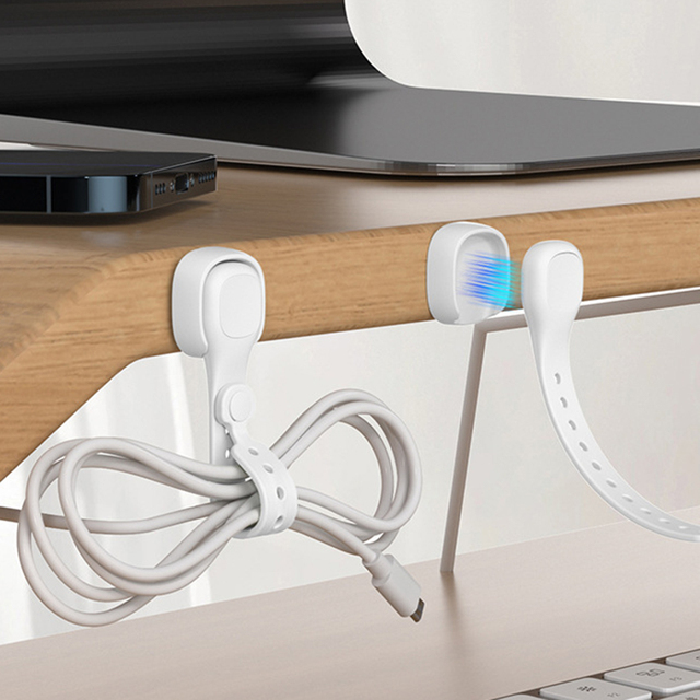 Magnetic Cable Tie Organizer Reusable Silicone Strap with Snap Button&Magnet Base for Desk Kitchen Tool Holder Curtain Tieback