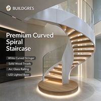 Escalier hélicoïdal sur mesure avec rampe en verre trempé courbé et éclairage LED, certifié CE, directement de l'usine, dessin 3D gratuit pour villa duplex