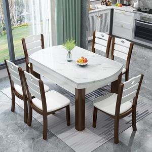 YDSTONE Set Tavolo da Pranzo Moderno per 6 Persone con Piano in Pietra Sinterizzata Bianca Artificiale, <span class=keywords><strong>Arredamento</strong></span> in Legno per Sala da Pranzo, Ufficio <span class=keywords><strong>e</strong></span> Ristoranti - Product Image 4
