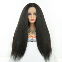 13*4 Lange Kinky Straight Synthetische Lace-Front-Perücke für Frauen Hochtemperaturfaser Ombre Braun Yaki Straight Damenperücke