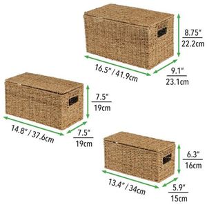Kinderzimmer-Deko Rattan-Haus Faser-Brotkasten mit Bambusdeckel 3-teilig Oxford-Stoff Wäschekorb Seegras-Korb mit Fächern - Product Image 2