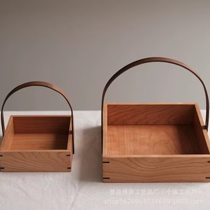 ตะกร้าเก็บของไม้เชอร์รี่ทรงสี่เหลี่ยมพร้อมหูจับสำหรับใช้บนโต๊ะในบ้าน - Product Image 4