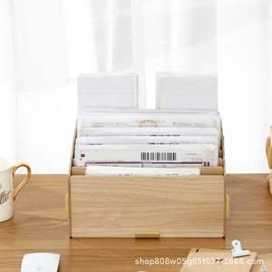 Boîte de rangement pour documents en bois, rectangulaire, couleur bois naturel, multi-compartiments, type vertical, pour dossiers et reçus de bureau - Product Image 3