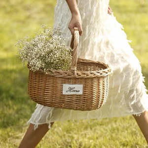 Cesta tejida de mimbre natural Bolso de senderismo al aire libre Cesta de la compra con asa de tapa Ventas directas de fábrica Baket de picnic chino - Product Image 2
