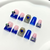 TSZS Factory Directly Short Duckbill Handmade Press on Nails French 3D Flower Bow Rhinestone Luxury Reusable False Nails