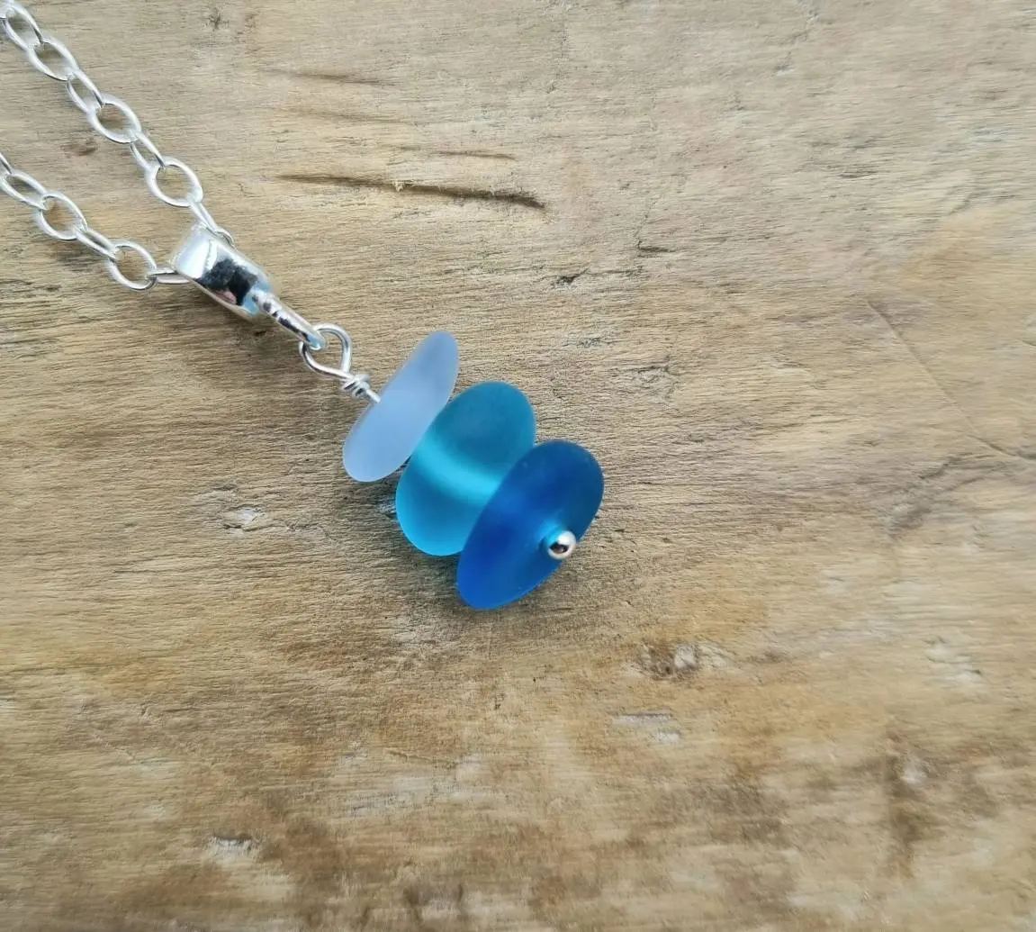 Blue sea glass necklace surfer style beach jewellery ideal gift for her beach glass