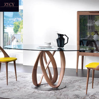 Table à manger moderne italienne en noyer pour 6 personnes, design haut de gamme, verre trempé, acier inoxydable, pour la maison, les hôtels, les villas