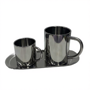 Mug de voyage moderne en acier inoxydable 304 à double paroi avec poignée et logo personnalisé, plateau métallique multi-capacités - Artisanat indien - Product Image 4