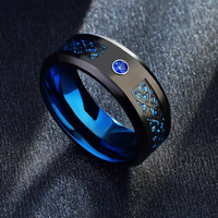Hots Vente Anneau De Tungstène Améthyste Incrustation Bleu Fibre De Carbone et Noir Dragon Celtique Anneaux 8mm Bleu CZ Pierre Incrustation Anneau De Tungstène