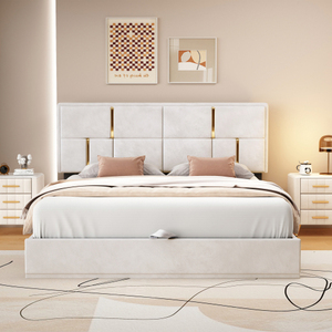 New Design Modern <b>Queen</b> <b>Size</b> Upholstered Soft <b>Bed</b> with Metal Frame and Hydraulic Storage System Beige - Product Image 1