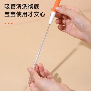 Straw Brush For Bottle Cleaning Orange Gray Stainless Steel Small Brush With Soft Bristles For Cup Lid And Straw - Product Image 3