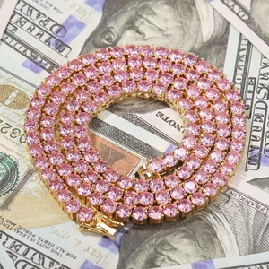 Collana Tennis Hiphop Nuova Moda di Tendenza con Zircone Rosa Splendente Intarsiato in Ottone da 4mm, Collana Gioiello per <span class=keywords><strong>Amanti</strong></span>, Collana Versatile - Product Image 3