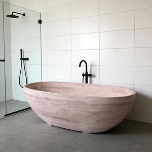 Bañera de Piedra Travertino de Diseño de Lujo, Bañera Independiente, Bañera de Mármol Natural, Bañera de Resina, Bañera de Superficie Sólida - Product Image 3