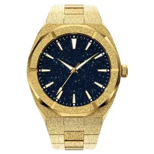high quality Blue marble dial 45mm watch unique men gold luxury Bling men Brand watch