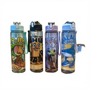 Bouteilles en plastique colorées <span class=keywords><strong>écologique</strong></span>s de 750 ml, design de dessin animé, élégantes, de qualité supérieure, pour boissons, avec paille pour enfants, idéales pour les voyages - Product Image 3