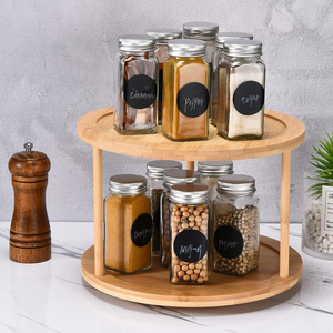 Plateau tournant en bambou porte-<span class=keywords><strong>épices</strong></span> porte-<span class=keywords><strong>épices</strong></span> rotatif à 2 niveaux <span class=keywords><strong>carrousel</strong></span> à <span class=keywords><strong>épices</strong></span> pour comptoir de cuisine organisateur de condiments - Product Image 5