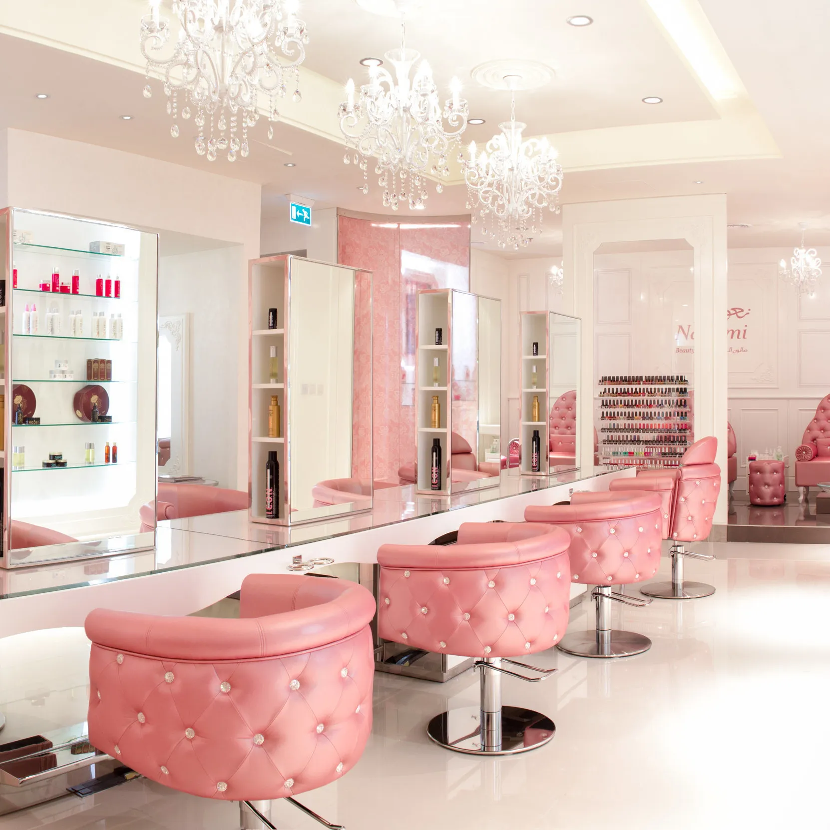 Estação de cristal luxuosa para salão de cabeleireiro, estação dupla face para salão de maquiagem