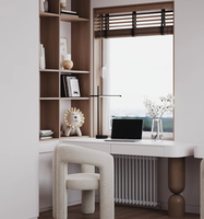 Armoire moderne sur mesure à coins arrondis avec bureau intégré et placard, portes coulissantes en PET pour chambre à coucher