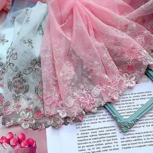 24.5CM de large Tulle doux brodé tissu de dentelle élastique pour franges garnitures robe de mariée de fête accessoires de couture fournitures