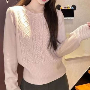 Un nuovo maglione coreano a collo tondo e maniche lunghe intrecciate per donna, autunnale e invernale, dallo stile rilassato e alla moda. - Product Image 3