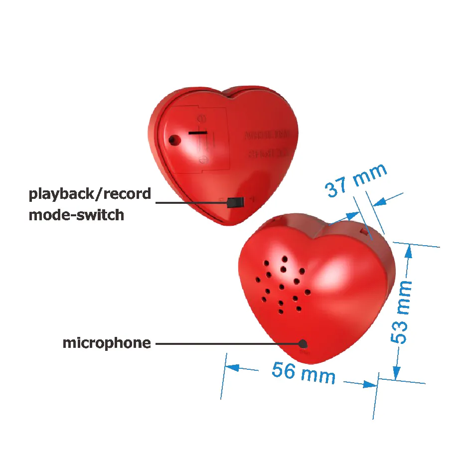 Custom Abs Plastic Speelgoed Recordable Hart Vorm Kleine Voice Recorder Voor Pluche Knuffel