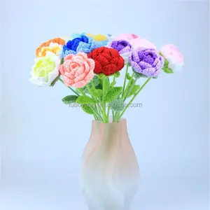 S066 Wholesale Colorful Woven Wine Glass Rose Flower Christmas Valentine's Day Gifts Handmade Knitting Crochet Rose Flowers