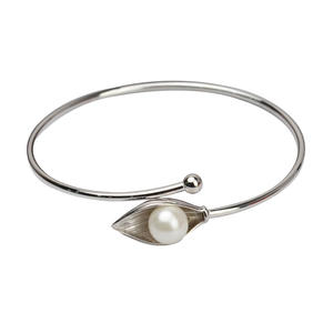 Han DIY Handmade S925 <b>Silver</b> Leaf Hollow Elastic <b>Bracelet</b> Ring Women's 6-7 <b>Pearl</b> Hollow Support Accessories Fashionable 505 - Product Image 5