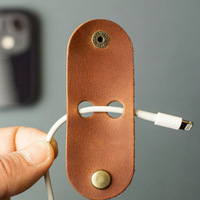 Organisateur de câbles USB et de chargeurs en cuir véritable, pour voyage et bureau, téléphone et cuisine, porte-cartes de père, porte-passeport