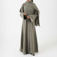 Nouvelle Abaya Personnalisée 2026 Couleur Unie en Lin, Ensemble Abaya Ouverte avec Hijab, Vente en Gros, Robe Musulmane, Vêtements Islamiques pour Femmes, Style Islamique